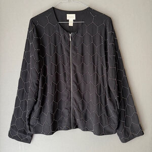 Chico's‎ sz 1 black beaded zip jacket